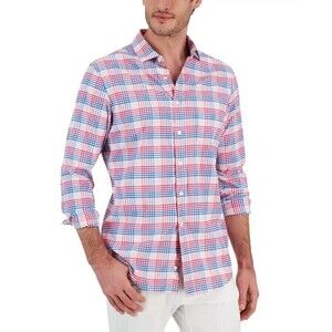 Club Room Men Malia Plaid Button Down Shirt Classic-Fit Nylon Pink Combo Size XL